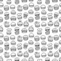 Hand drawn doodle hamburger burger seamless pattern background