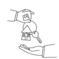 hand drawn doodle hands giving keys real estate concept illustration vector