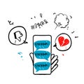 Hand drawn doodle haters online and cyber bullying concept icon illustration