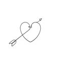 Hand drawn doodle heart love and arrow illustration with continuous line art style vector Royalty Free Stock Photo