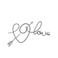 Hand drawn doodle heart love and arrow illustration with continuous line art style vector Royalty Free Stock Photo