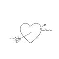 Hand drawn doodle heart love and arrow illustration with continuous line art style vector Royalty Free Stock Photo