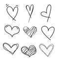 Hand drawn doodle heart vector set.Rough marker hearts isolated on white background. Outline vector heart collection. Categories: