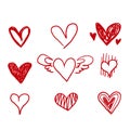 Hand drawn Doodle hearts, hand drawn love heart collection. red color vector Royalty Free Stock Photo