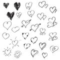 Hand drawn doodle hearts vector collection, cartoon hearts icon set