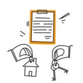 hand drawn doodle house form contract document clipboard and key illustration vector