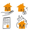 hand drawn doodle house insurance related illustration vector