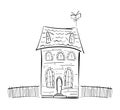 Hand drawn doodle house on white background. Sketch line design Royalty Free Stock Photo