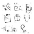 Hand drawn doodle icon related to shipping, logistics, customer service, illustration isolated