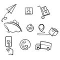 Hand drawn doodle icon related to shipping, logistics, customer service, illustration isolated