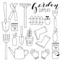 Hand drawn doodle icons. Gardening vector set.