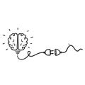 Hand drawn doodle Idea concept, human brain in light bulb, creative bulb sign, innovations. vector Royalty Free Stock Photo