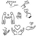 Hand drawn doodle illustration icon symbol for Care, generous and sympathize icon set in thin line style vector Royalty Free Stock Photo