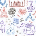 Hand drawn doodle India symbols seamless pattern