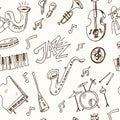 Hand drawn doodle jazz seamless pattern