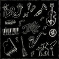 Hand drawn doodle jazz set.