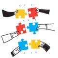 hand drawn doodle jigsaw puzzle pieces symbol of teamwork illustration Royalty Free Stock Photo