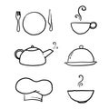 Hand drawn doodle Kitchen icons set, black and white vector icons in thin line style cartoon art vector Royalty Free Stock Photo