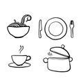 Hand drawn doodle Kitchen icons set, black and white vector icons in thin line style cartoon art vector Royalty Free Stock Photo