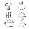 Hand drawn doodle Kitchen icons set, black and white vector icons in thin line style cartoon art vector Royalty Free Stock Photo