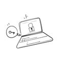 Hand drawn doodle laptop and padlock symbol for data Protection and Security illustration vector Royalty Free Stock Photo