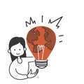 hand drawn doodle light bulb globe concept icon illustration