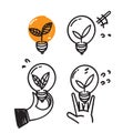 hand drawn doodle light bulb with plant inside illustration vector