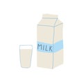 Hand drawn doodle line vector illustration of milk in carton package with glass of milk. Isolated on white background. Royalty Free Stock Photo