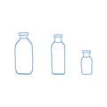Hand drawn doodle line vector illustration set of milk, kefir in different glass bottles. Isolated on white background. Royalty Free Stock Photo