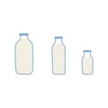 Hand drawn doodle line vector illustration set of milk, kefir in different glass bottles. Isolated on white background.