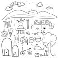 Hand Drawn Doodle Lovely Vector Set For Kid.