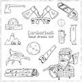 Hand drawn doodle lumberjack set. Royalty Free Stock Photo