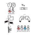 Hand drawn doodle Minimal Teamwork in business management icon set illustration vector isolated