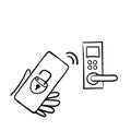 Hand drawn doodle mobile smart lock door icon illustration vector isolated