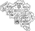 Hand drawn doodle Netherland map. Holland city names lettering and cartoon landmarks, tourist attractions cliparts. travel, trip