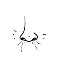 Hand drawn doodle nose sense smell illustration icon isolated