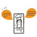 hand drawn doodle online chef icon illustration vector