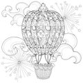 Hand drawn doodle outline air baloon in flight