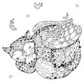 Hand drawn doodle outline cat sleeping Royalty Free Stock Photo