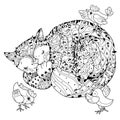 Hand drawn doodle outline cat sleeping Royalty Free Stock Photo