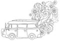 Hand drawn doodle outline surf bus volkswagen