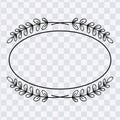 Hand drawn doodle oval frame border with leaves line art illustration Royalty Free Stock Photo