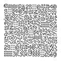 Hand drawn Doodle pattern. Abstract signs and elements ancient writing. Monochrome vector background