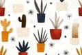 Hand-drawn doodle pattern of flowering houseplants AI generated image Royalty Free Stock Photo