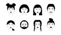 Hand drawn doodle people avatars. Cute male female faces black white design simple french abstract style. Vector illustration