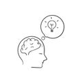 Hand drawn doodle people brain bulb symbol for thinking idea. isolated vector