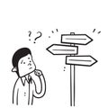 hand drawn doodle people confusing direction choice illustration vector