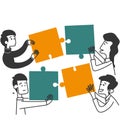 hand drawn doodle People connecting like puzzle symbol for teamwork Royalty Free Stock Photo