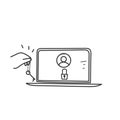 hand drawn doodle person carry key to open locked account on laptop