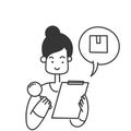 hand drawn doodle Person looking at boxes through magnifying glass and clipboard check symbol for quality check illustration Royalty Free Stock Photo